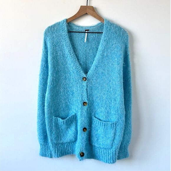 Free People Nevermind Fuzzy Cardigan Blue Butterfly Size XS - Picture 14 of 14